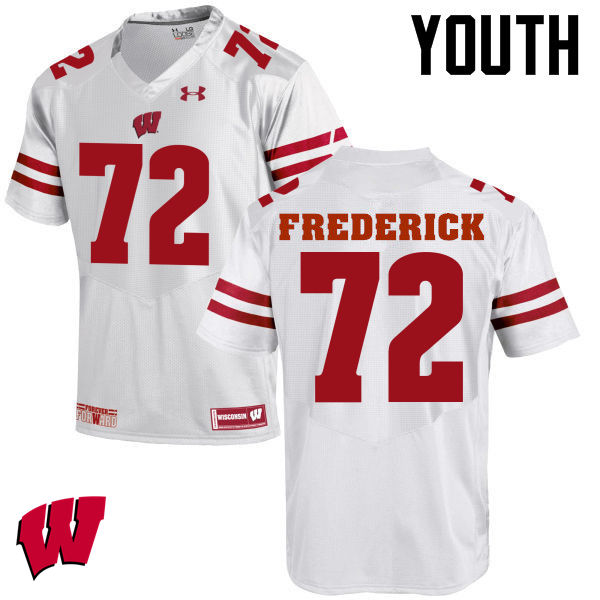 Youth Wisconsin Badgers #72 Travis Frederick College Football Jerseys-White - Click Image to Close